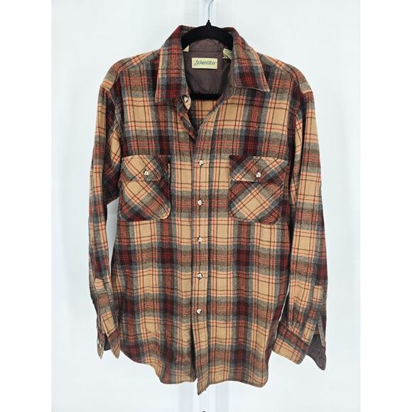 St. John's Bay Other - Vintage St Johns Bay Men Sz LT 100% Wool Button Up Shirt Shacket Brown Tan Plaid